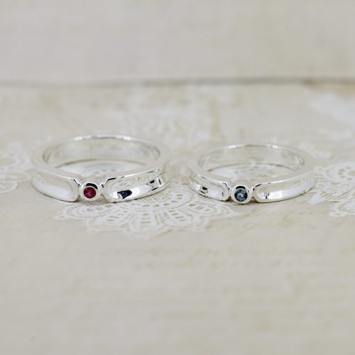 シルバーペアリング ルビー&ロンドンブルートパーズリング260119